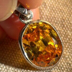 Dainty Sterling Silver Bezel Set Dark Canary CZ Pendant